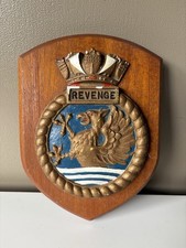 Vintage HMS Revenge Royal Navy Wooden Wall Plaque – Ship Crest Badge 22cm