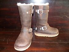 New UGG Australia Kids Kensington Toast Brown Warm Leather Sheepskin Buckle Boot
