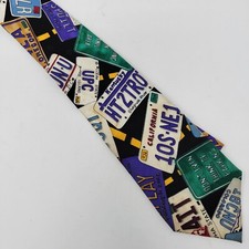 Nicole Miller Tie Mens Necktie 100% Silk Black Car America License Plate Adult