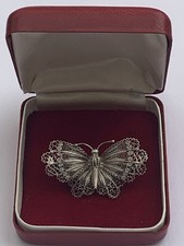 Vintage Merlo Sebastiano 800 Silver Filigree Butterfly Brooch Pin Signed