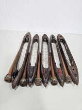 (5) Old Wooden Weaving Loom Boat Shuttles W/ Metal Tips 16" Vintage Textile Lot