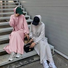 Hooded Kaftan Dubai Women Evening Long Dress Abaya Muslim Robe Modest Party Gown