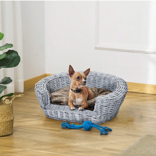Wicker pet bed grey - bed, dog