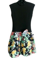 Vtg 80's Drop Waist Floral Dress Skirted Large Bow Sz 9/10 Huey Waltzer Darcy