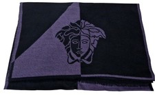 GIANNI VERSACE Genuine Black Purple 100% Wool 70" x 15" Mens Scarf MRRP £180