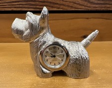 Vintage Timex Mini Cast Metal Desk Clock Scottish Terrier Scottie Dog Working