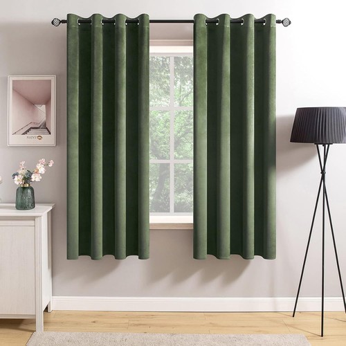 Olive green velvet curtains - olive,