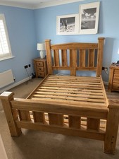 Solid Oak King Sized Bed Frame With Two Side tables