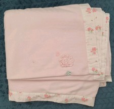 Mothercare pink Fleece Cot Blanket 120x155cm Little Lane trim floral roses Marks