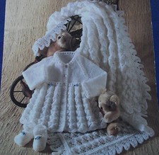 KNITTING PATTERN - BABY'S SHAWL, MATINEE COAT & SHOES DK OR 4-PLY SIZE 14-18"