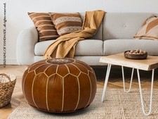 Classic Genuine Leather Moroccan Boho Ottoman Footstool Pouffe Unstuffed