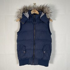 Fat Face Gilet Womens Blue Size 10 Hooded Down Filled Sherpa Lined Bodywarmer