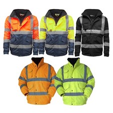 Mens Hi Viz Vis High Visibility Bomber Safety Padded Jacket Work Security Coat