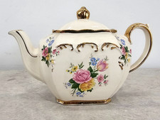 Vintage James Sadler Cube Cottage Rose Teapot Elegant with Gold Trim