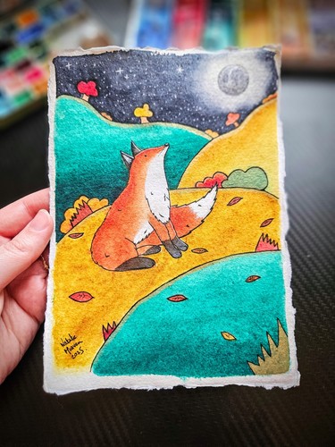 Fox autumn tree and - and, moon
