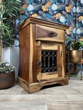 Vintage Sheesham Bedside Cabinet Solid Wood Rustic Indian Rosewood Drawer Unit
