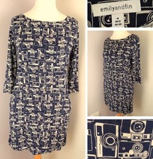 Emily and Fin Quirky Blue Camera Print Photography Theme Mini Dress - Size 12/ M