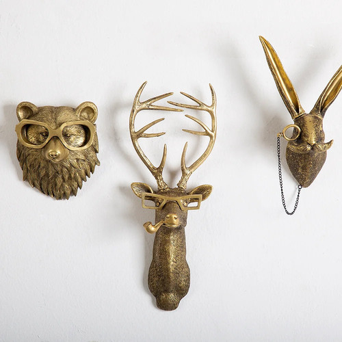 Antique gold metal stag wall - stag,