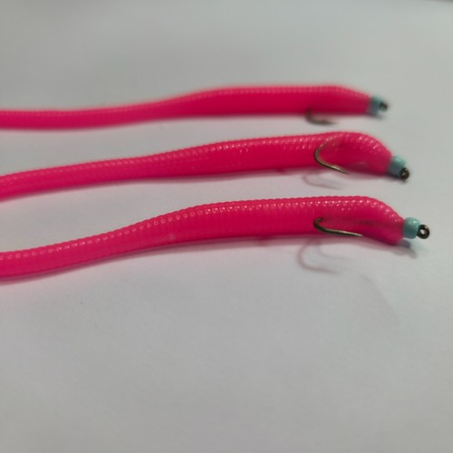 Pink worm fly fishing - 3, wet