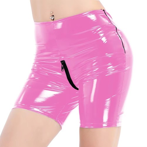 Stretch pvc leather shorts - leather, mid