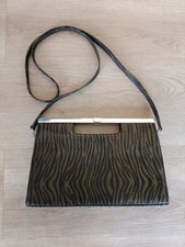 Vintage Peter Kaiser Animal Print Olive Nubuck Silver Clasp Clutch Bag & Strap