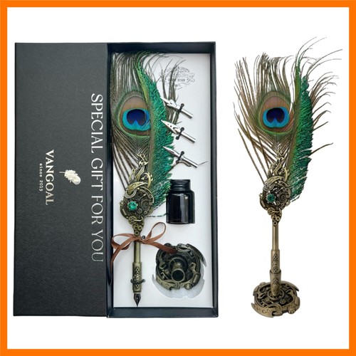 Peacock feather pen - pen, ink