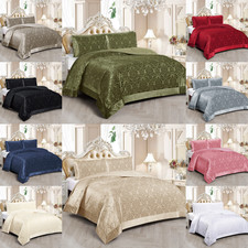 Luxury Quilted Jacquard Bedspread Velvet Bedding Set Double King Super King Size