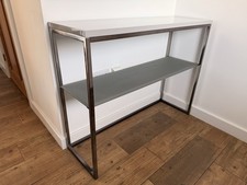 Danetti Grey Gloss and Black Chrome Console Table With Grey Frosted Glass Shelf