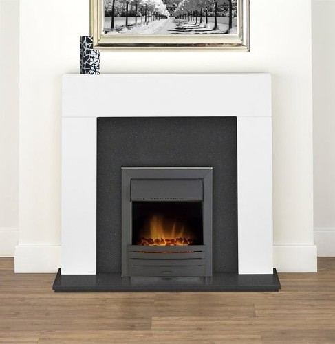 White fireplace surround black - fireplace,
