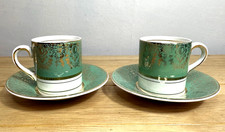 Pair Crownford Burslem 1920s Highly Gilded Small Espresso Cups Matching Saucers
