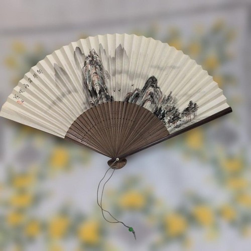 Bamboo fan with landscape - fan,
