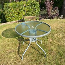 Garden Table Round Glass Top Metal Frame Patio Outdoor Dining