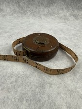 Vintage Rabone's RIGIDA Leather-Cased Cloth Tape Measure with Brass 33ft
