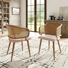 Set of 2 Modern Dining Chairs PU Leather Seat Armchair 51L x 54W x 79H cm, Beige