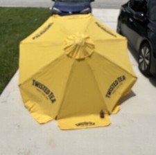 Twisted Tea Yellow Patio Deck Wood Frame Umbrella 7-9 ft Adjustable Bar NEW
