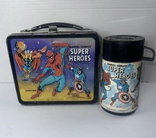 Vintage 1976 Marvel Comics Super Heroes Metal Lunchbox Lunch Thermos