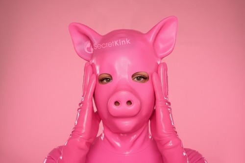 Pink latex pig hood full - pink,