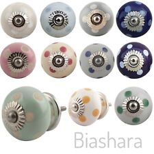 POLKA DOT CERAMIC DOOR KNOBS Cupboard Handles Drawer Pulls Shabby Chic Dots Spot
