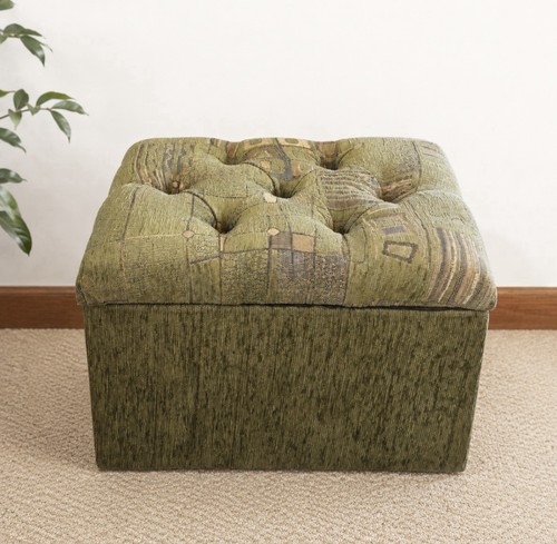 Green textured ottoman pouf - textured,