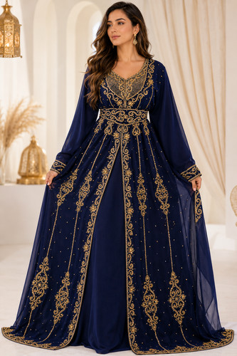 Women embroidered kaftan dress - embroidered,