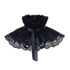 Detachable Ruffle Lace Black False Collar with Ribbon Renaissances Shawl Cape