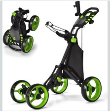 Golf trolley with 4 wheels and brake, cooling bag, ball holder, easy to fold.