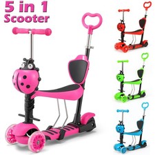 5 in 1 Kids Scooter 3 Wheels Kick Scooters Adjustable Seat Led Light Up