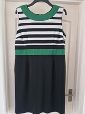 Debenhams Plus Size 18 Dress Midi Black Green Stripe Nautical Jersey
