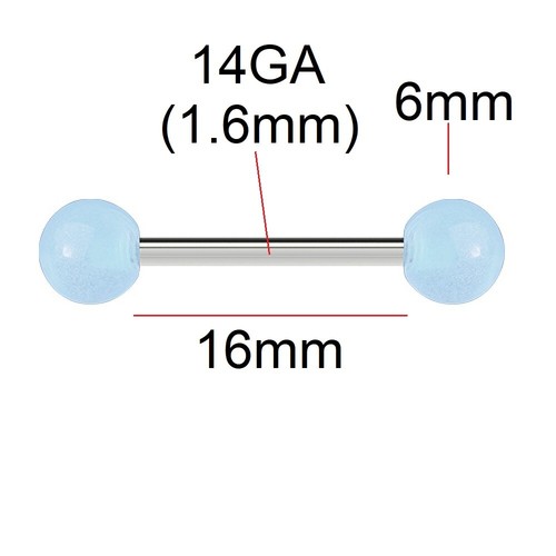 14g 16mm tongue bar - tongue, aqua