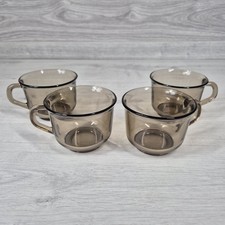 1970s 4 Arcoroc Brown Smoked Glass Coffee Mugs Tea Arc Arcoroc France Vintage 