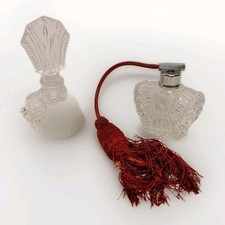 Lot Of 2-ANTIQUE/Vintage Crystal Glass Perfume Bottle w/Atomizer /glass Stopper