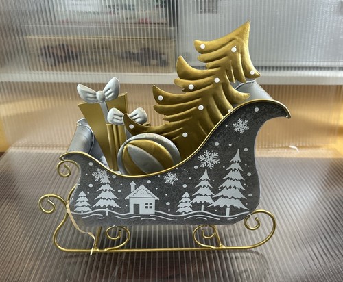 Metal santa sleigh ornament - metal,
