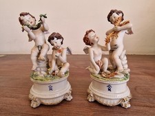 Pair of Capodimonte Porcelain Cherub Figurines Artist Signed Hand Painted Crown
