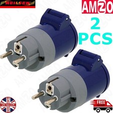 2x 220–250V Schuko Plug to 16A Industrial Socket Adaptor Converter IP20 Rated